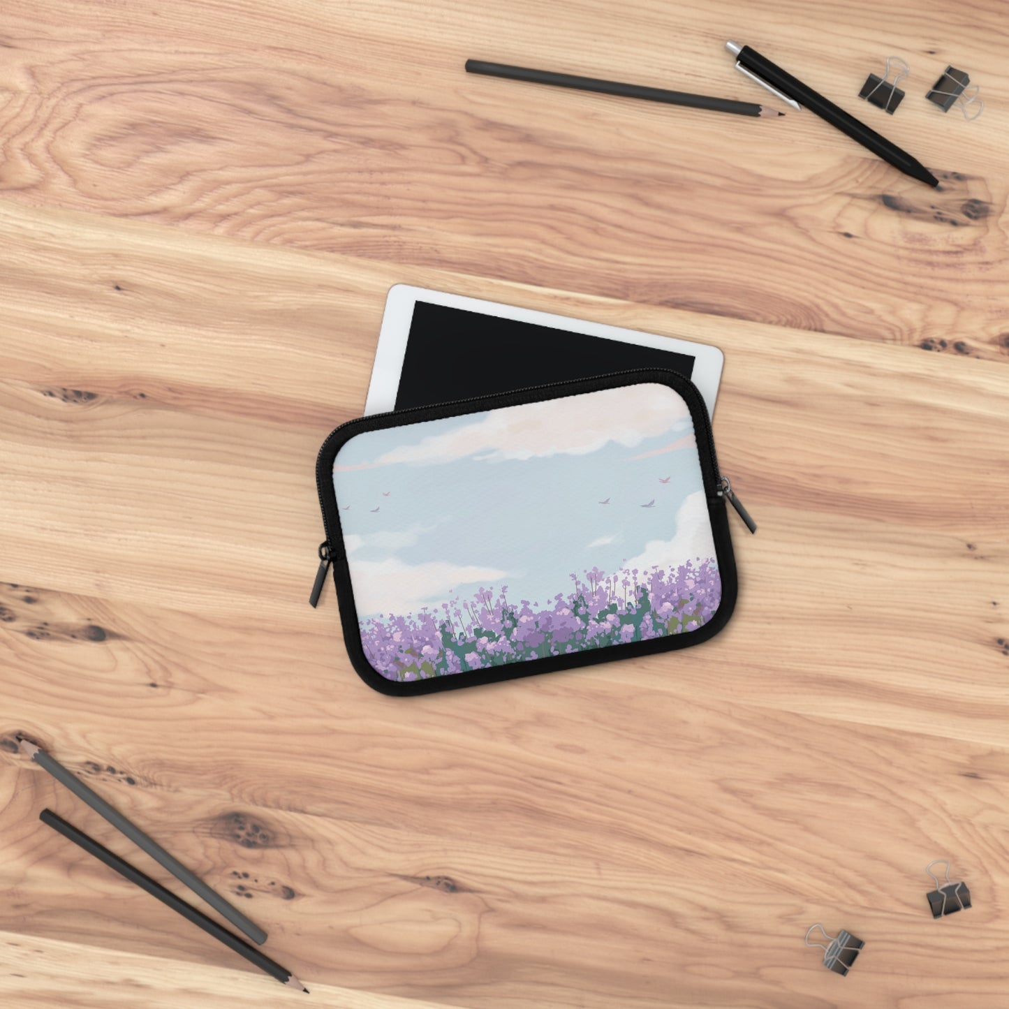 Floral Laptop Sleeve - Lavender Sky Design for Nature Lovers