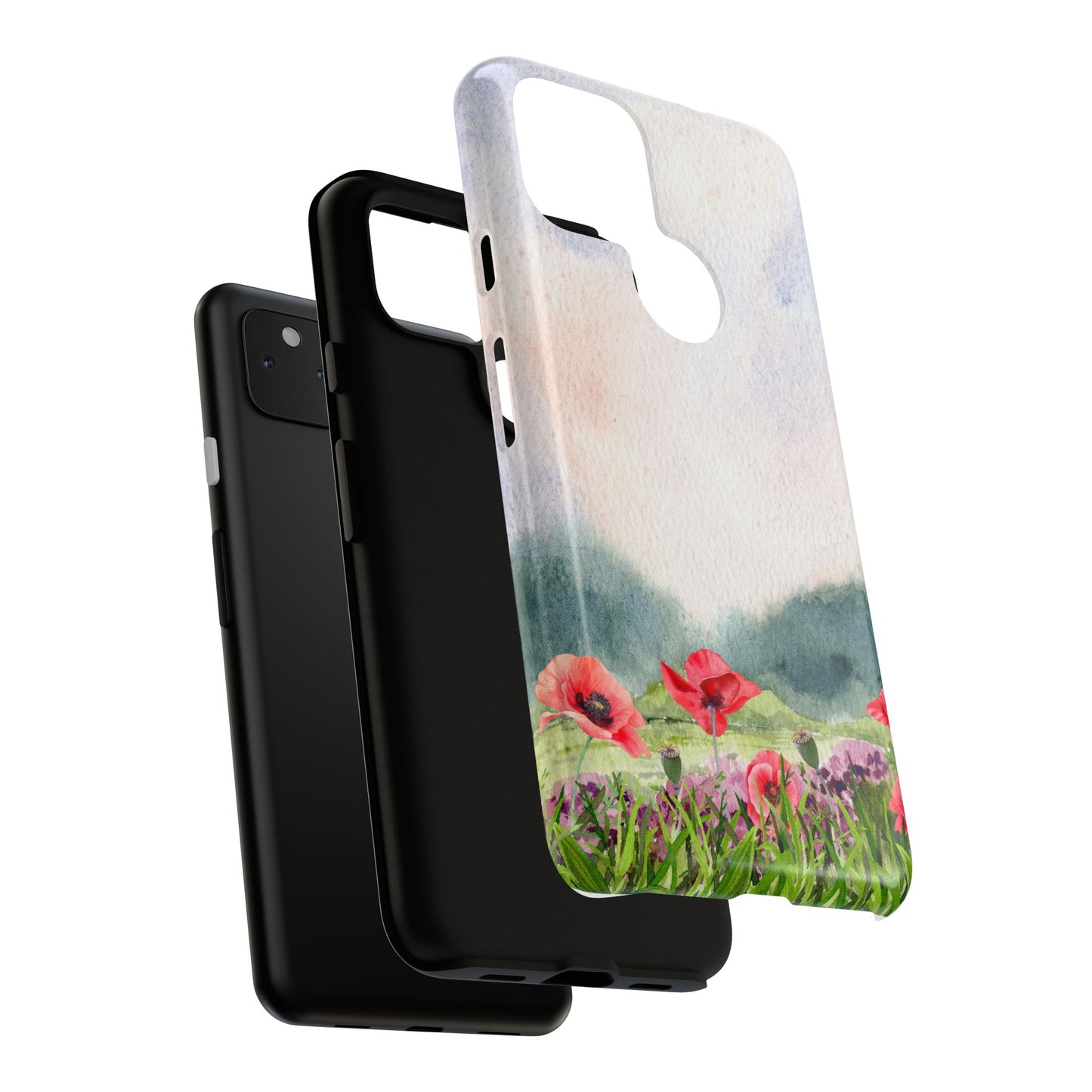 Floral Tough Phone Case – Watercolor Poppy Design for Nature Lovers