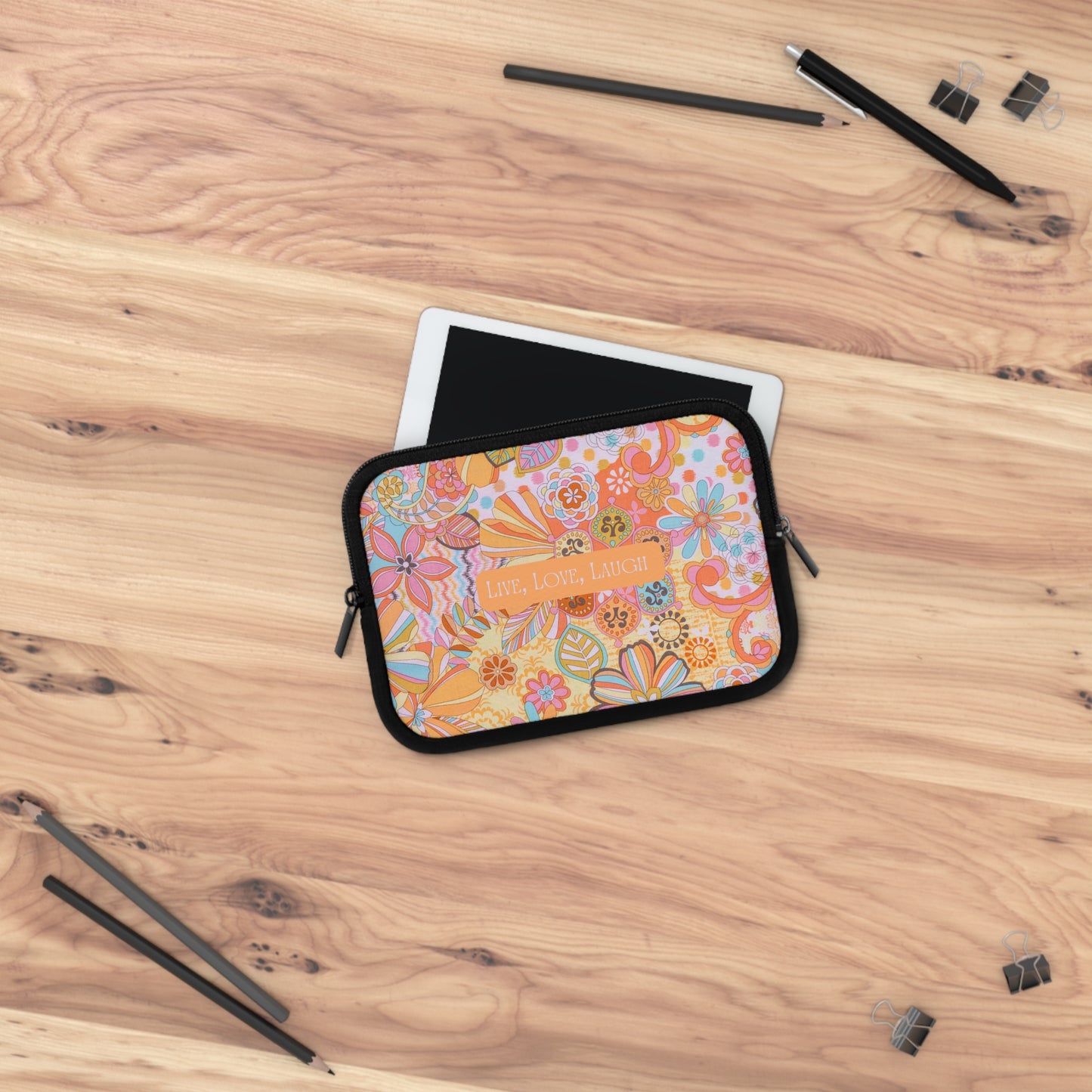 Colorful Floral Laptop Sleeve - "Live, Love, Laugh"