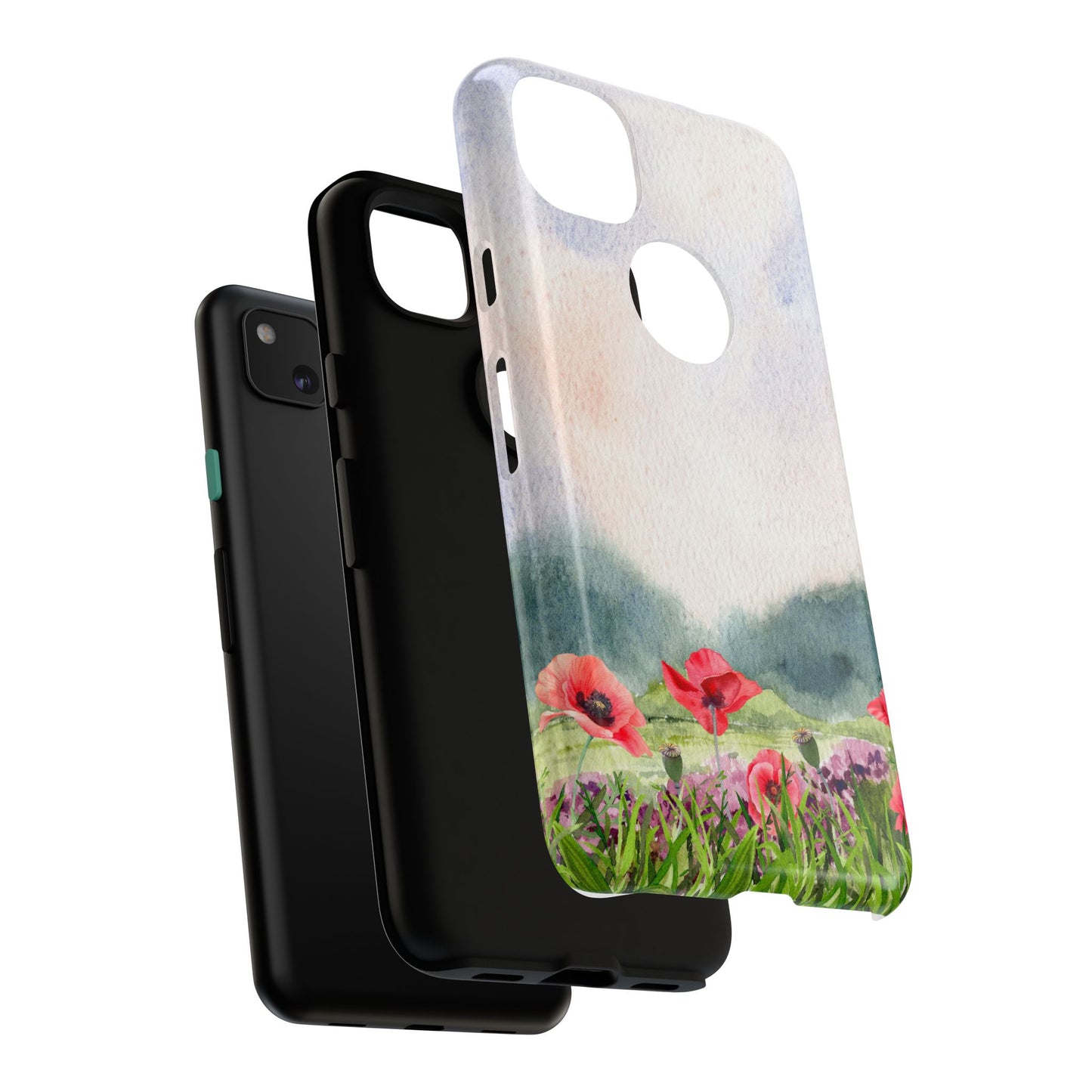 Floral Tough Phone Case – Watercolor Poppy Design for Nature Lovers