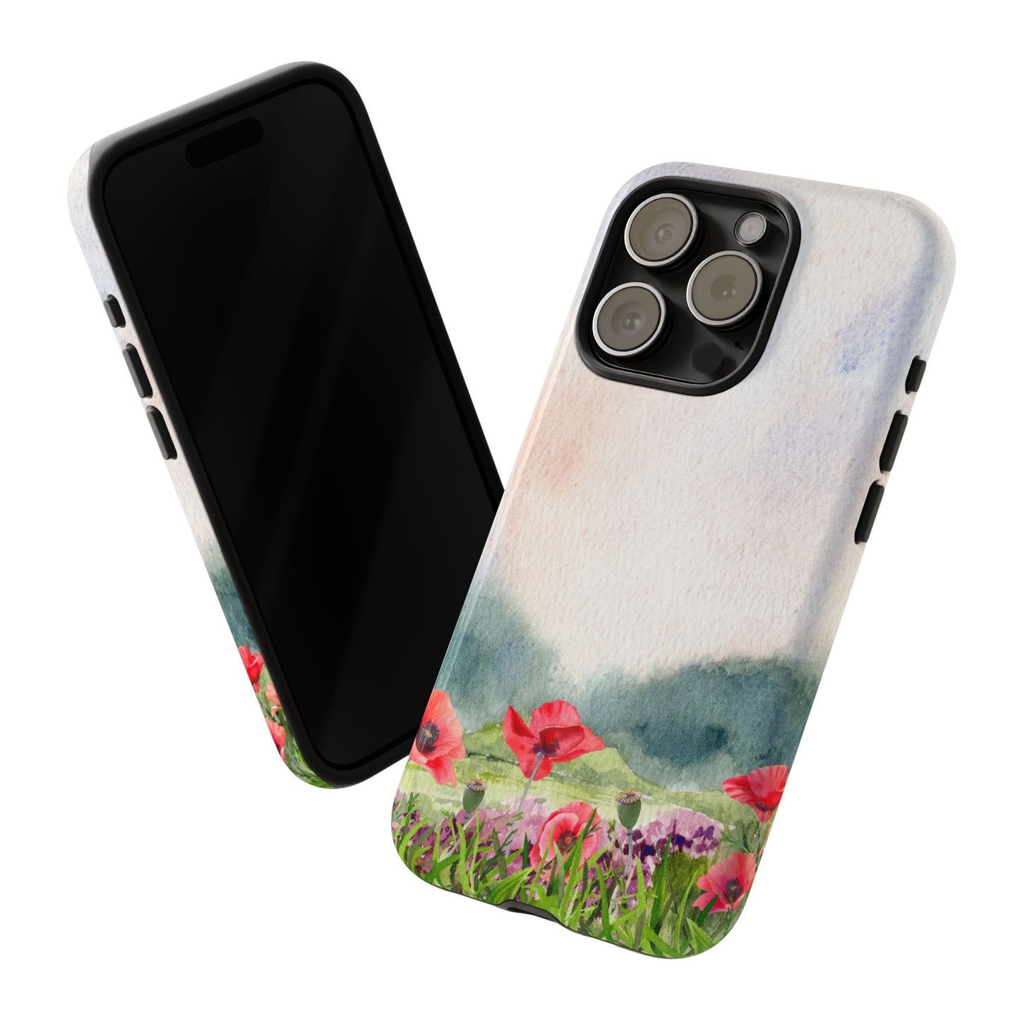 Floral Tough Phone Case – Watercolor Poppy Design for Nature Lovers