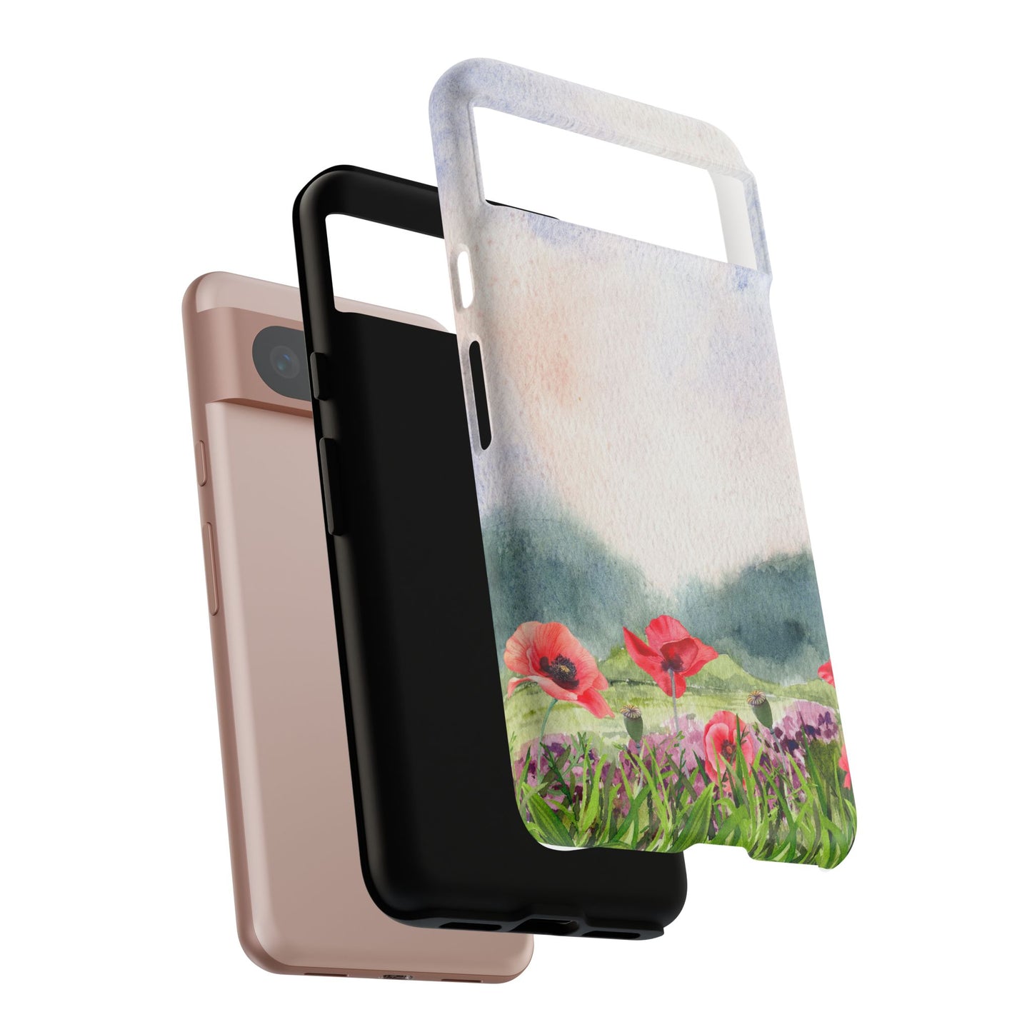 Floral Tough Phone Case – Watercolor Poppy Design for Nature Lovers