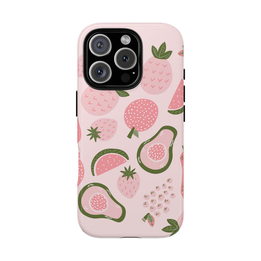 Tough Cases: Fruit Pattern Phone Case - Stylish Avocado & Strawberry Design