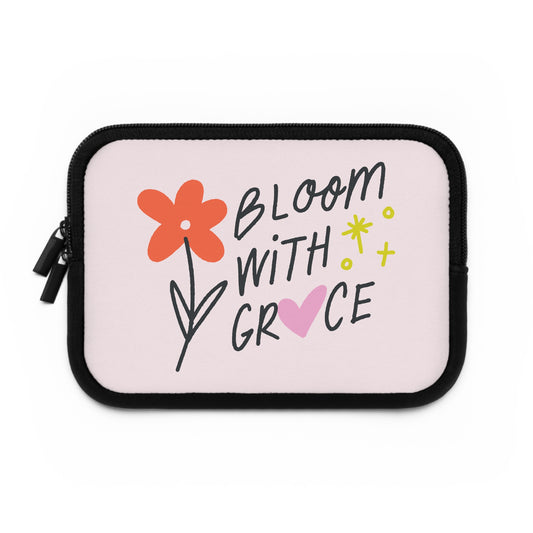 Floral Laptop Sleeve - Bloom with Grace, Cute Tech Case, Laptop Bag, Gifts for Students, Spring Accessories