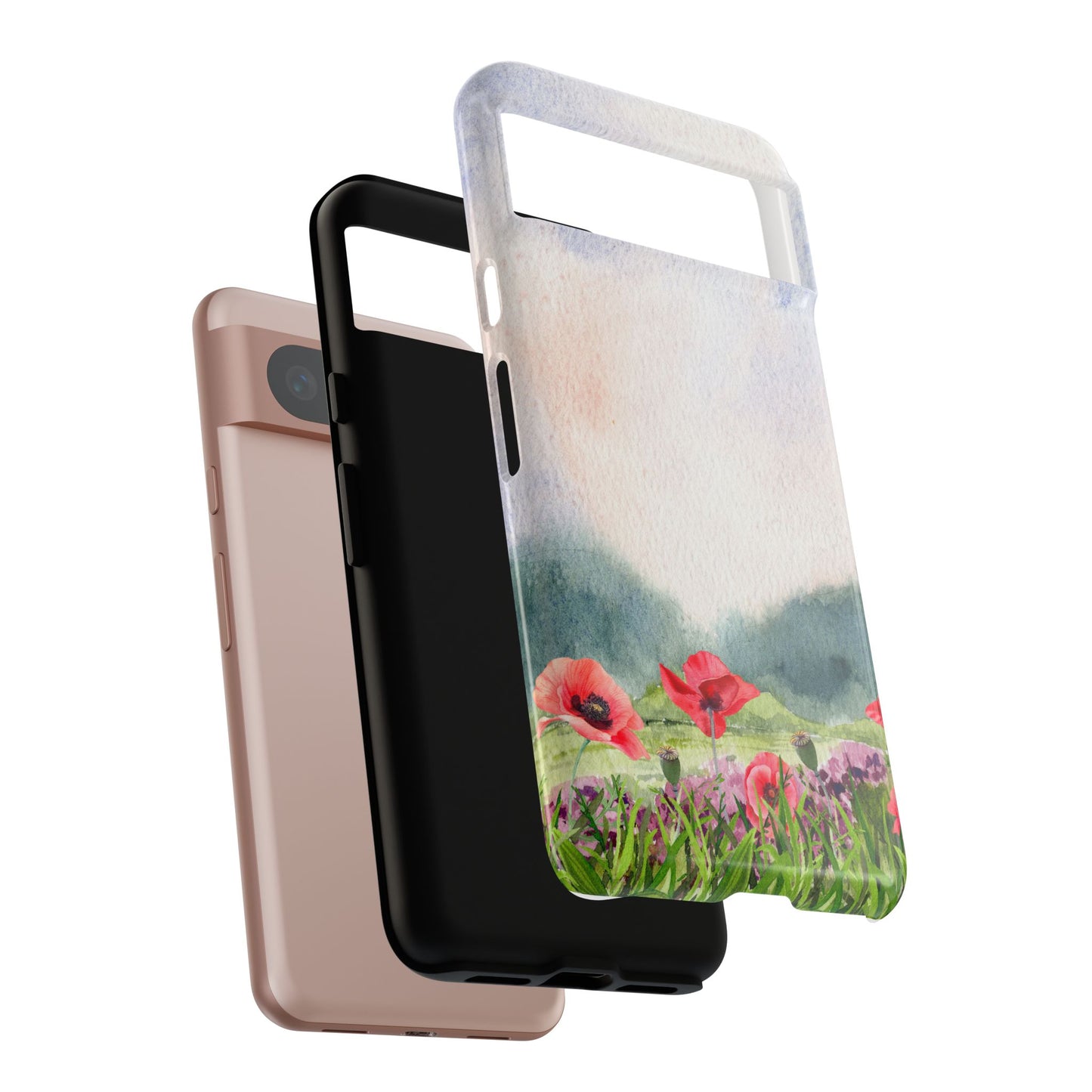 Floral Tough Phone Case – Watercolor Poppy Design for Nature Lovers