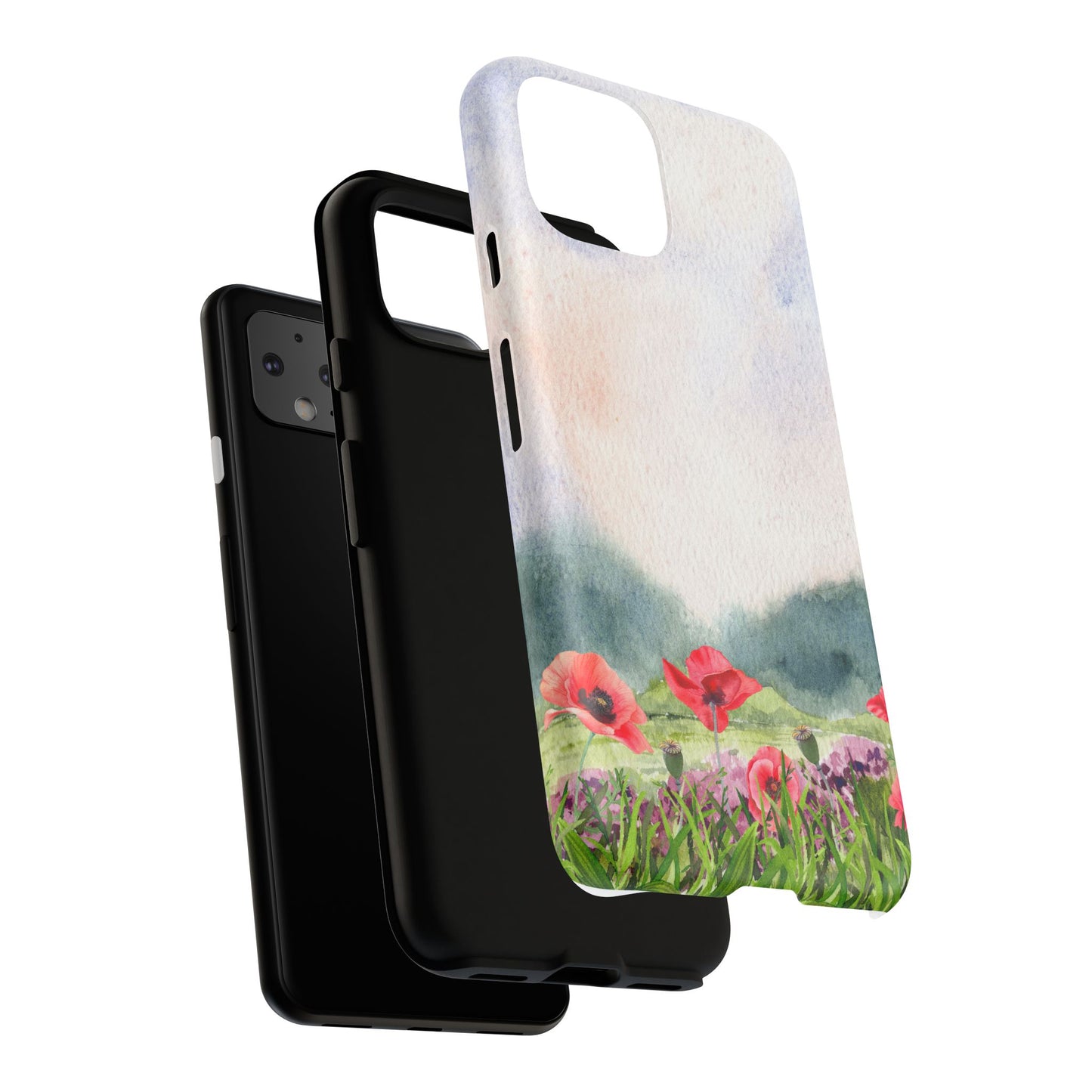 Floral Tough Phone Case – Watercolor Poppy Design for Nature Lovers