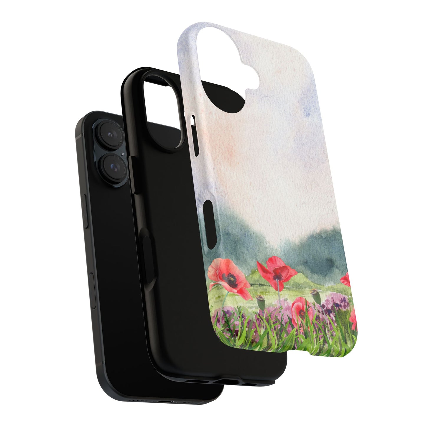 Floral Tough Phone Case – Watercolor Poppy Design for Nature Lovers