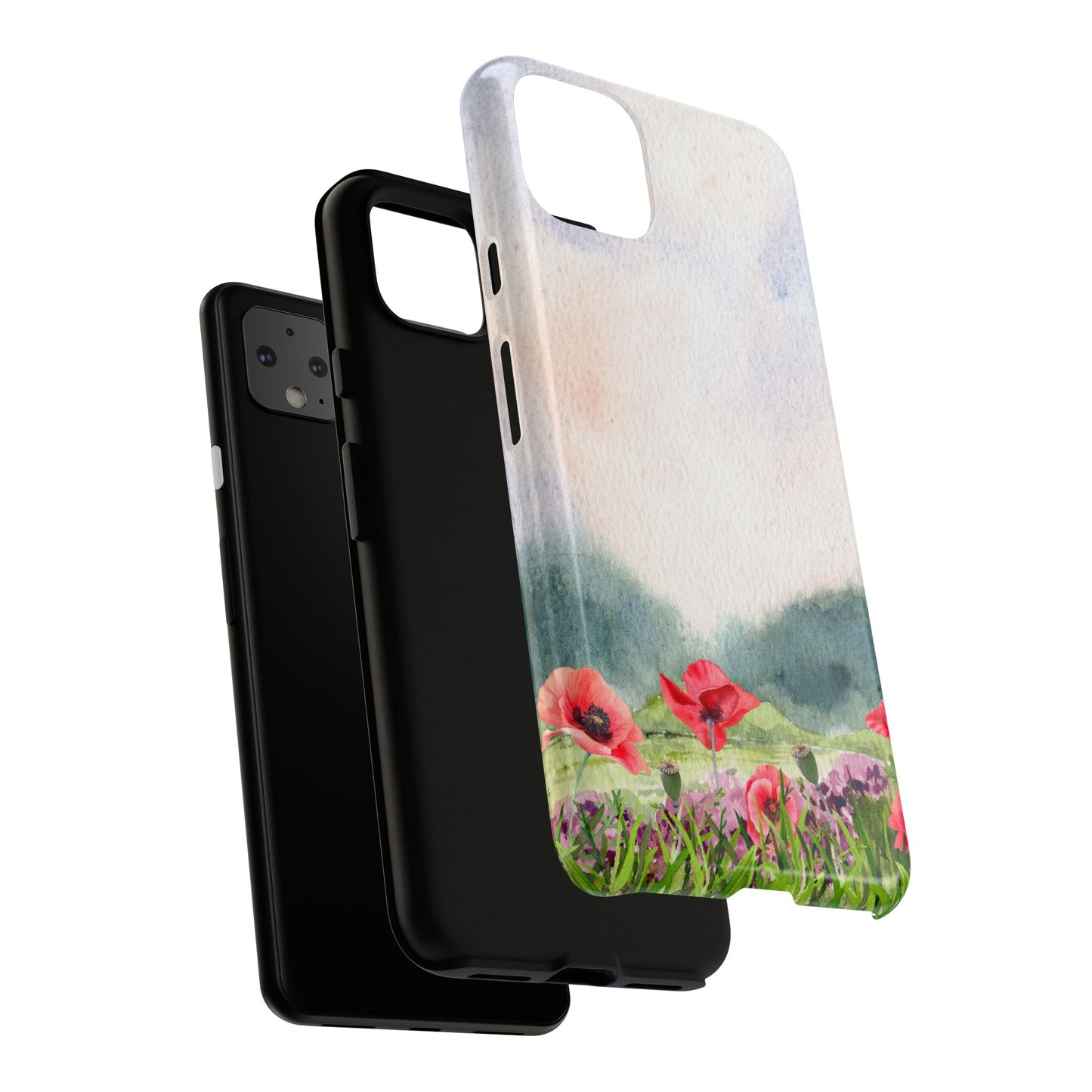 Floral Tough Phone Case – Watercolor Poppy Design for Nature Lovers