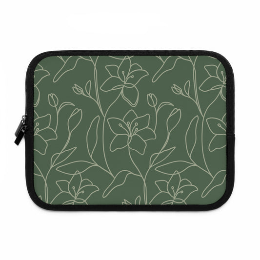 Floral Laptop Sleeve - Elegant Green Design for Stylish Protection