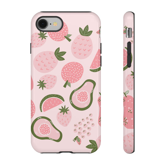 Tough Cases: Fruit Pattern Phone Case - Stylish Avocado & Strawberry Design