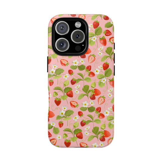 Strawberry Floral Tough Case - Cute Berry Pattern Phone Cover