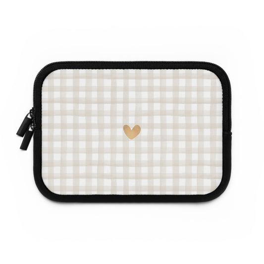 Stylish Heart Laptop Sleeve - Beige Gingham Design