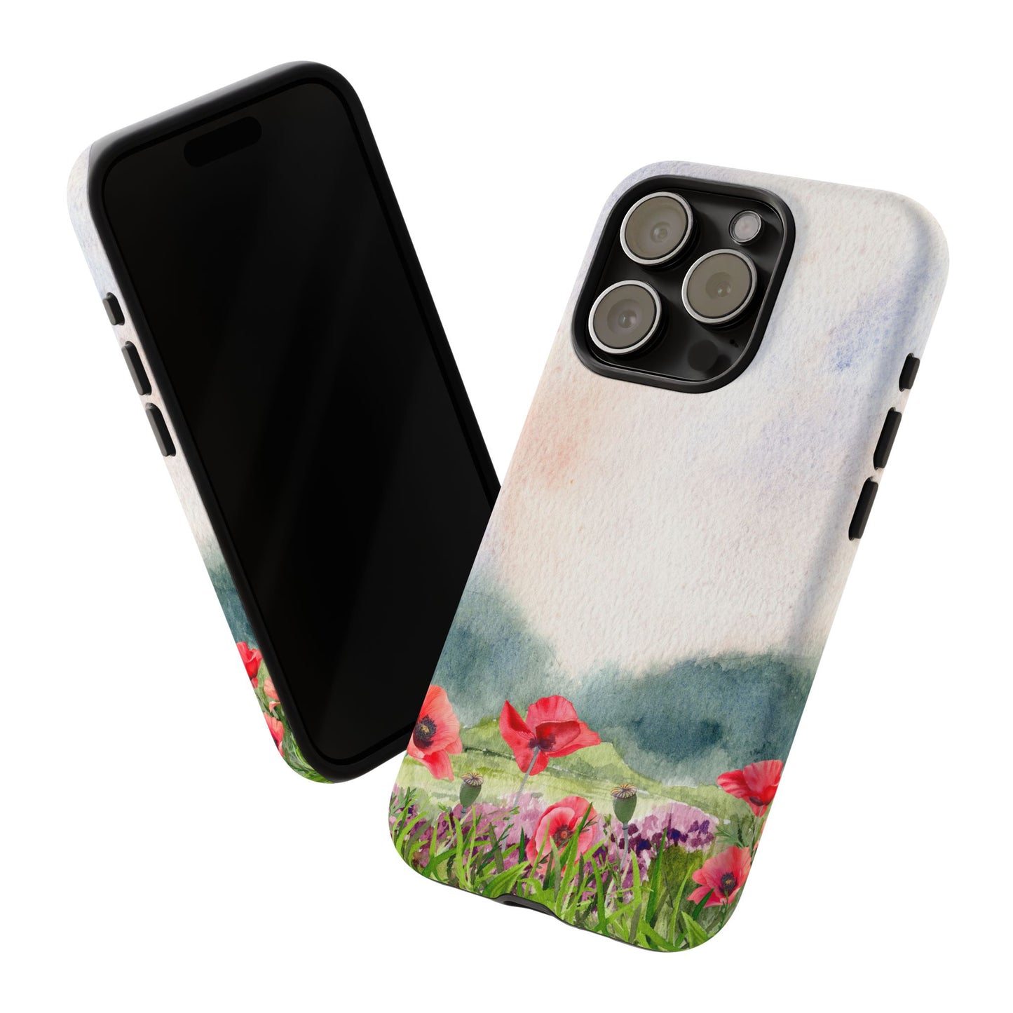 Floral Tough Phone Case – Watercolor Poppy Design for Nature Lovers