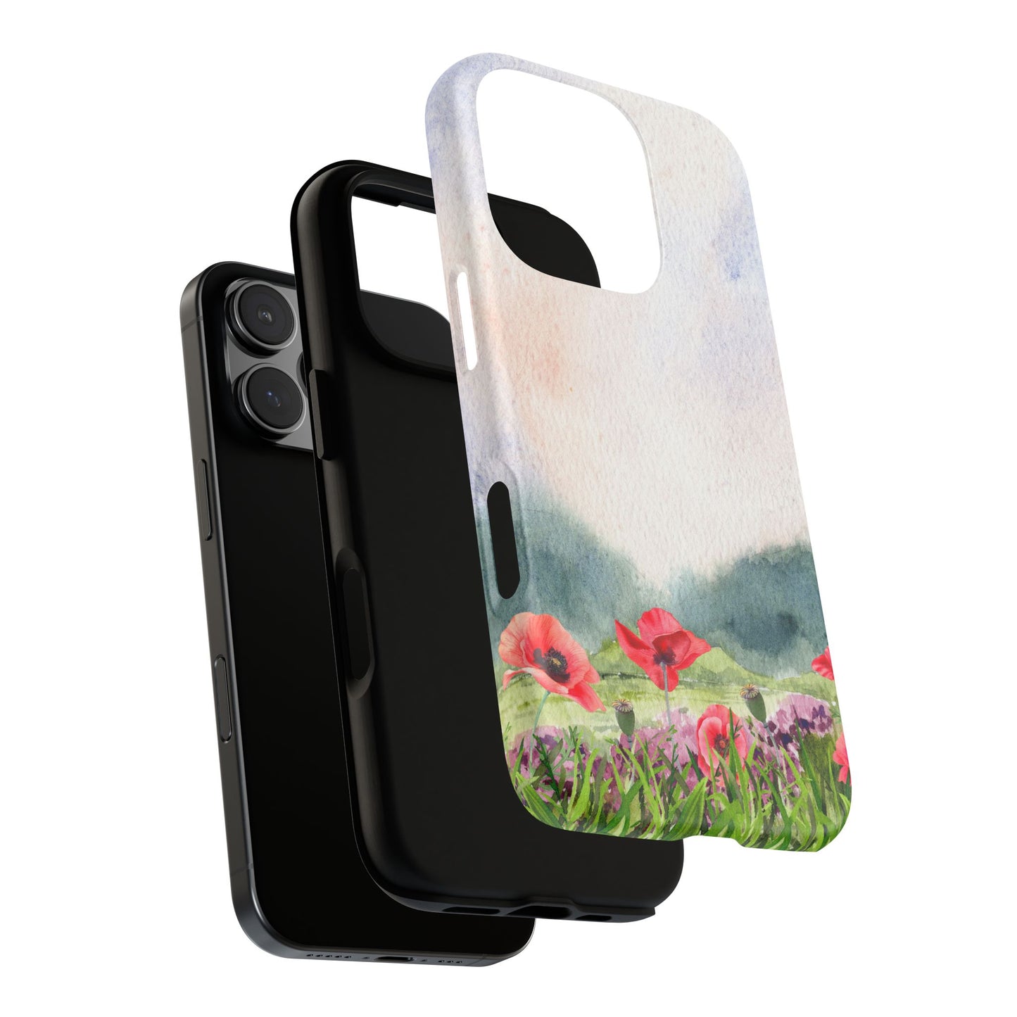 Floral Tough Phone Case – Watercolor Poppy Design for Nature Lovers