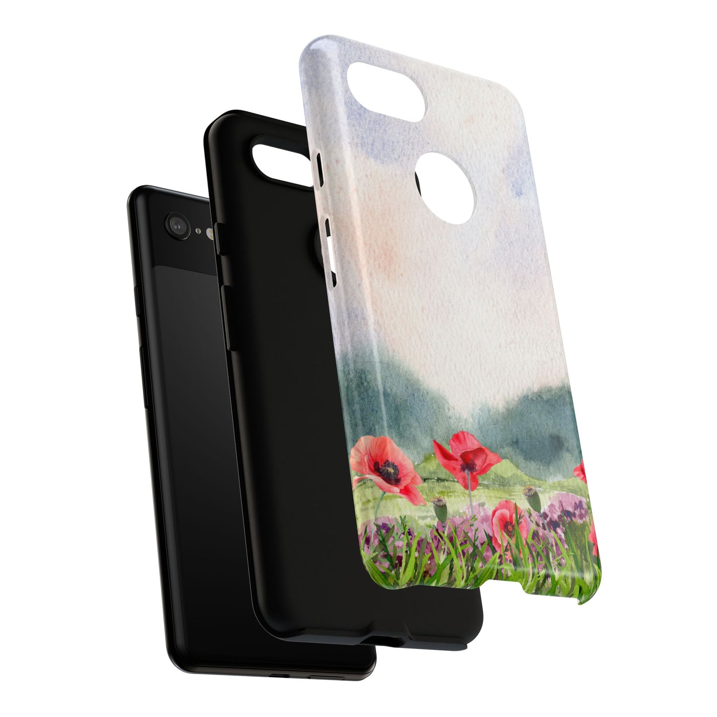 Floral Tough Phone Case – Watercolor Poppy Design for Nature Lovers