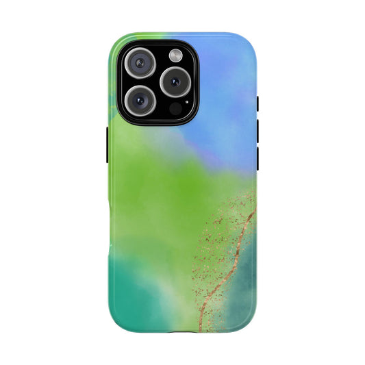 Artistic Tough Phone Case – Vibrant Green and Blue Abstract Design