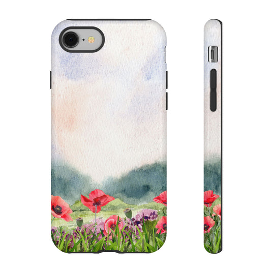 Floral Tough Phone Case – Watercolor Poppy Design for Nature Lovers