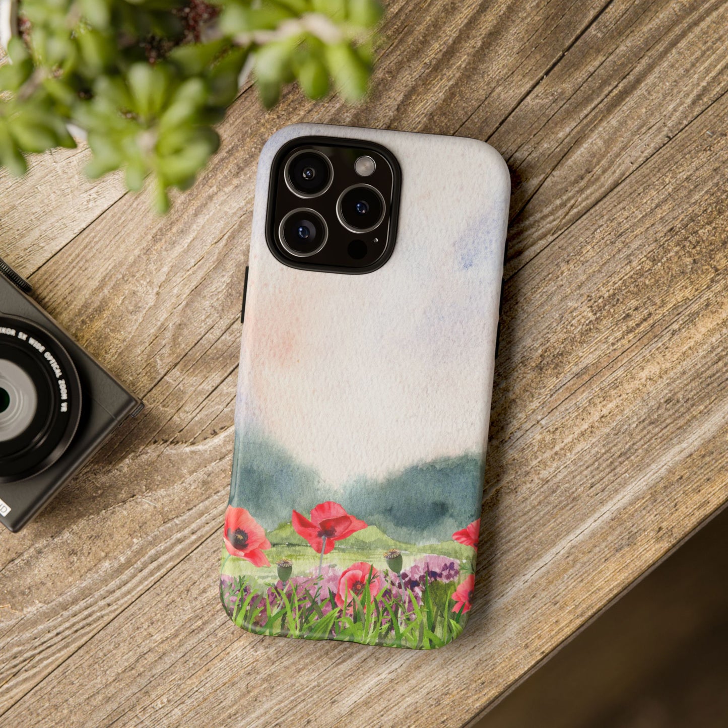 Floral Tough Phone Case – Watercolor Poppy Design for Nature Lovers