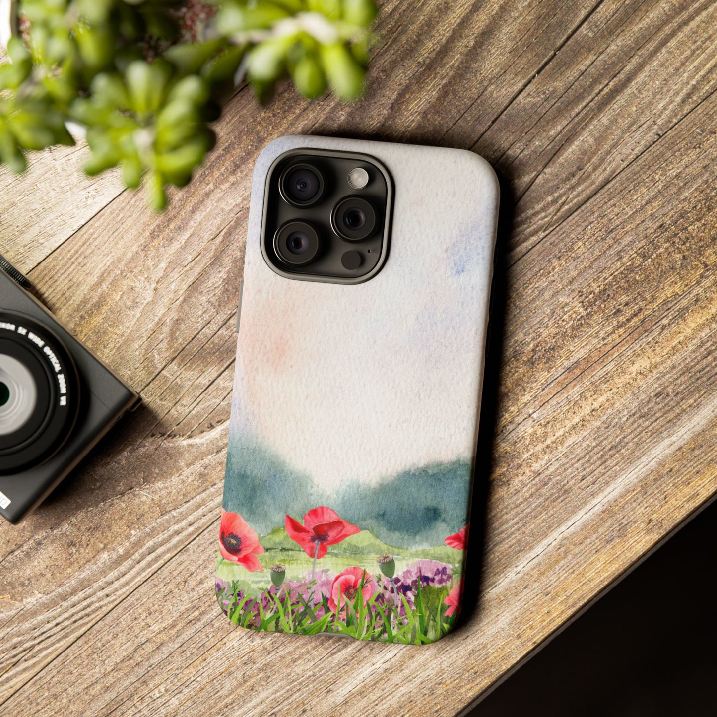 Floral Tough Phone Case – Watercolor Poppy Design for Nature Lovers