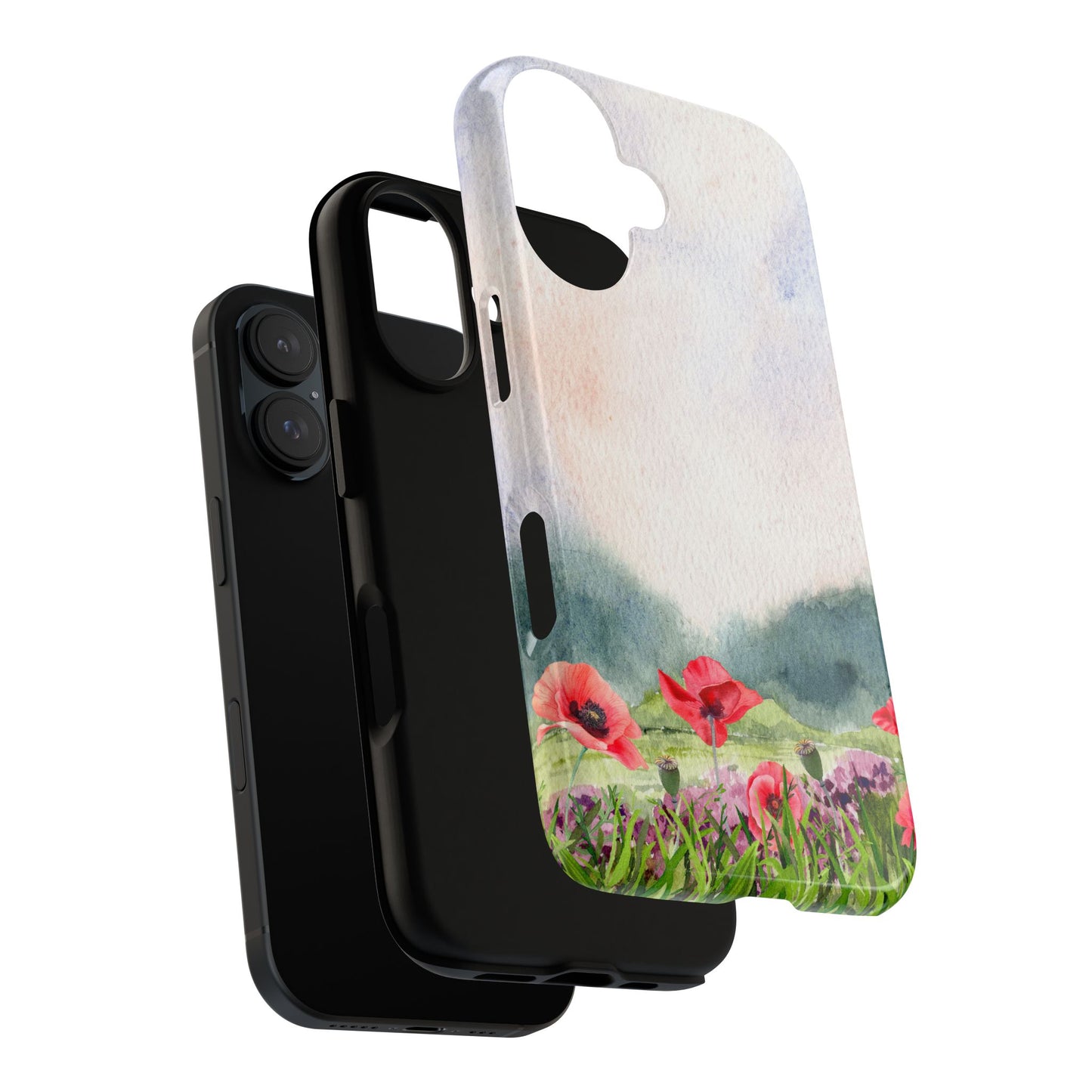 Floral Tough Phone Case – Watercolor Poppy Design for Nature Lovers