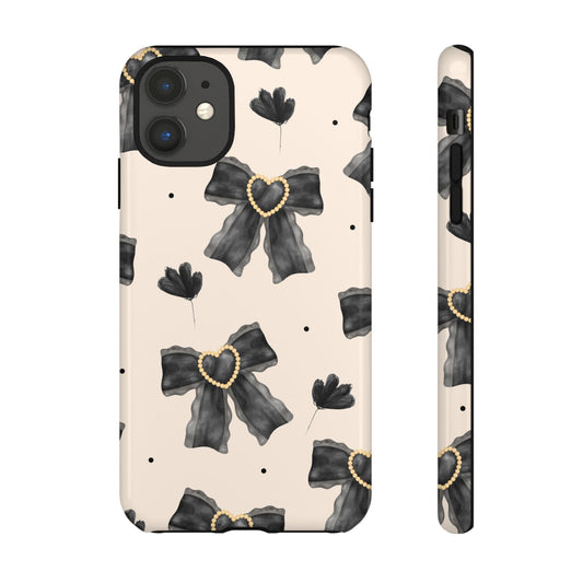 Elegant Black Bow Phone Case with Heart Design - Tough Case For Stylish Protection