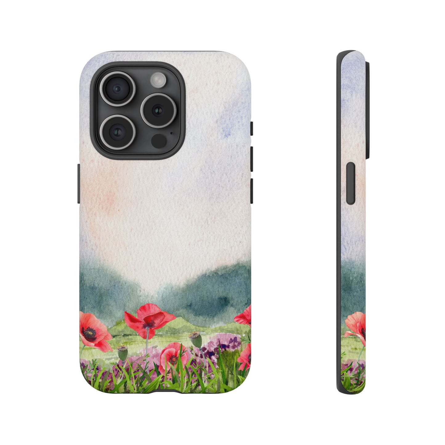 Floral Tough Phone Case – Watercolor Poppy Design for Nature Lovers