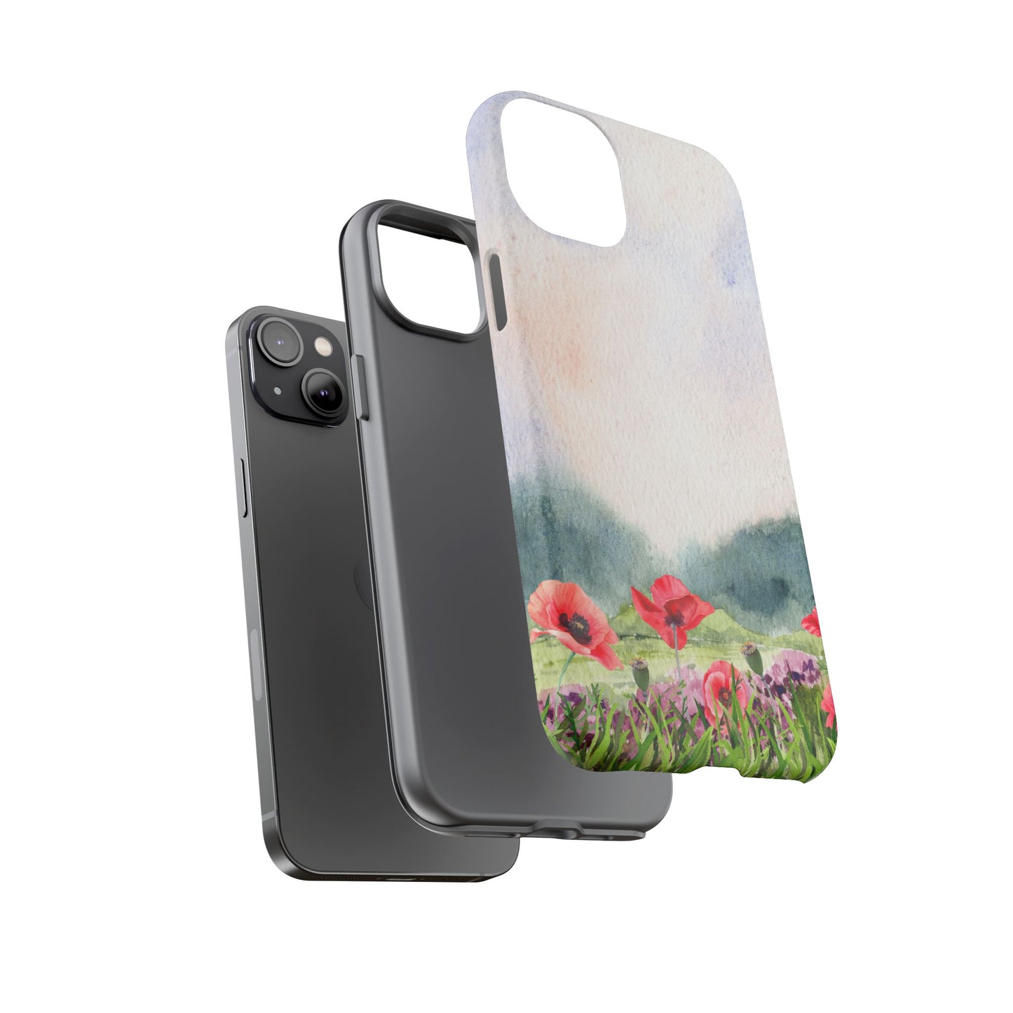 Floral Tough Phone Case – Watercolor Poppy Design for Nature Lovers