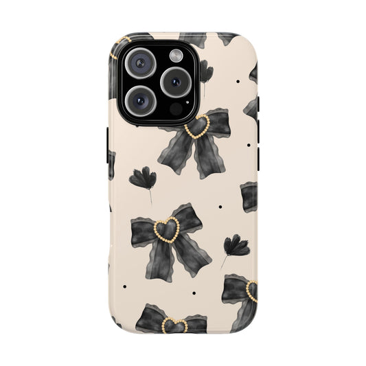 Elegant Black Bow Phone Case with Heart Design - Tough Case For Stylish Protection