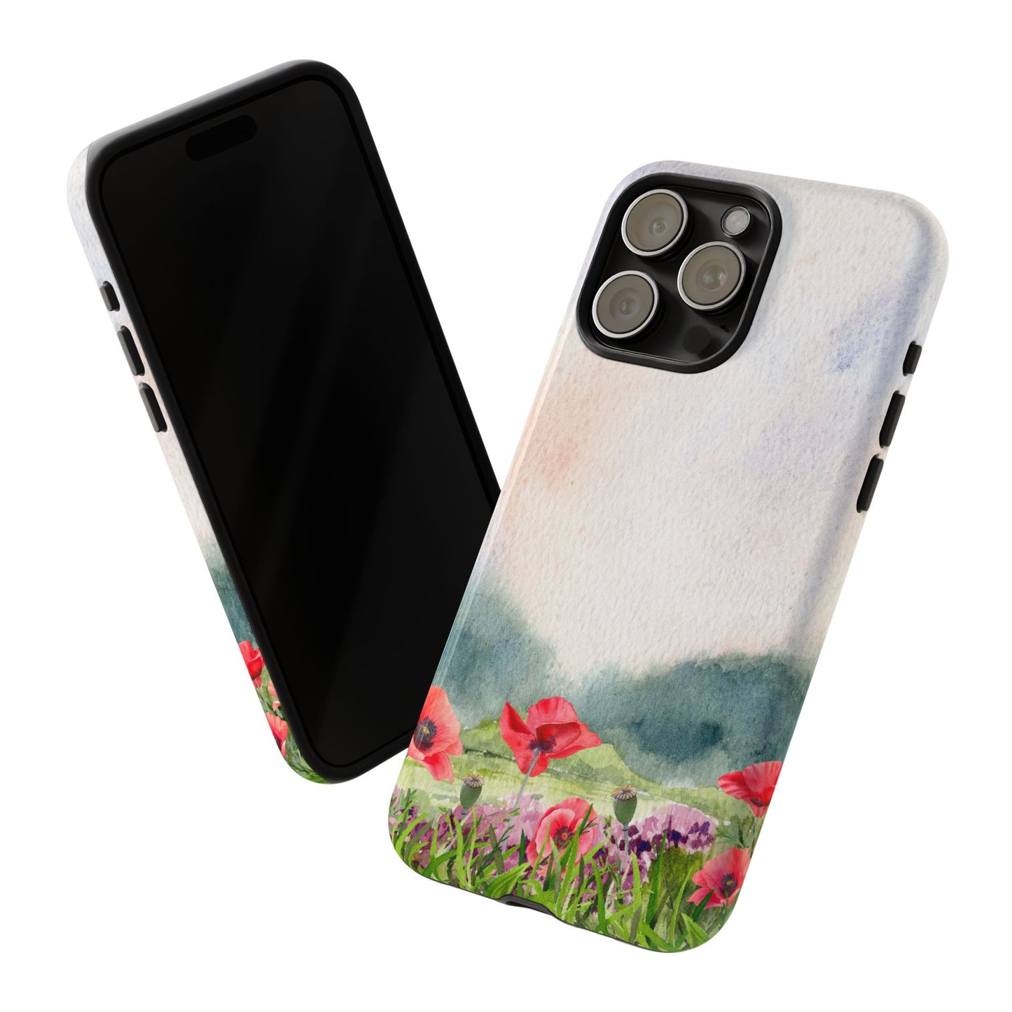 Floral Tough Phone Case – Watercolor Poppy Design for Nature Lovers