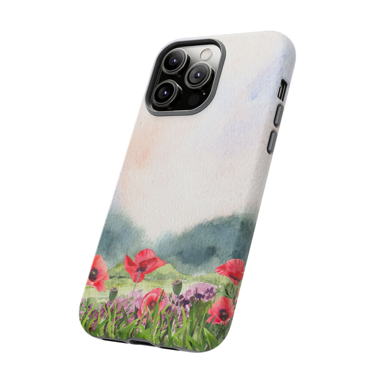 Floral Tough Phone Case – Watercolor Poppy Design for Nature Lovers