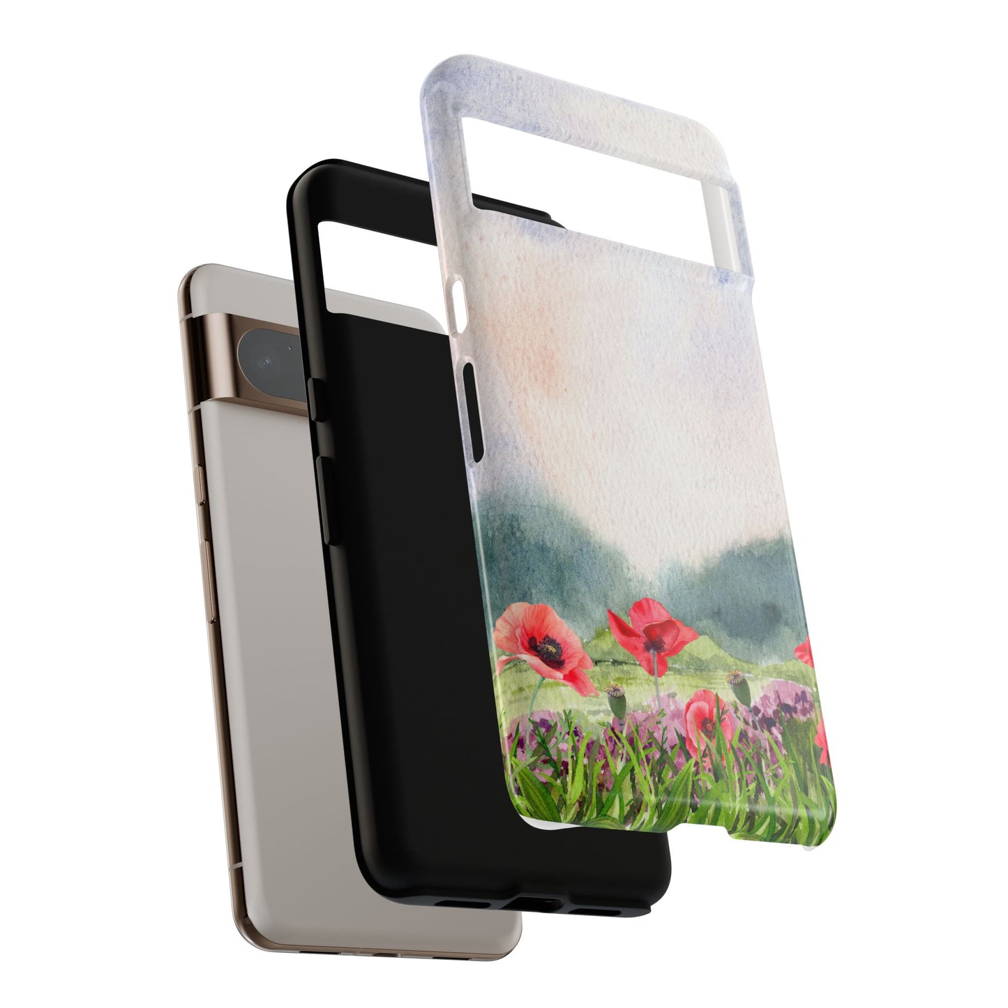 Floral Tough Phone Case – Watercolor Poppy Design for Nature Lovers