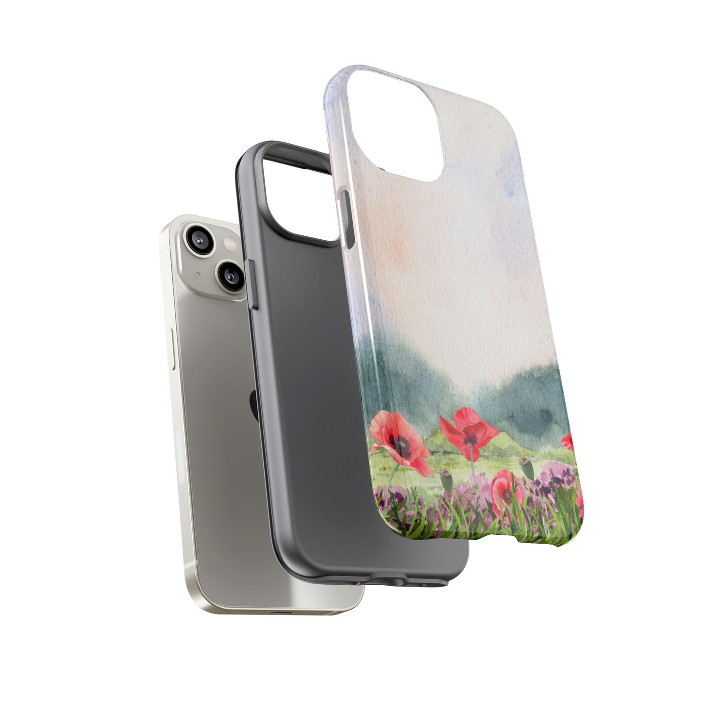 Floral Tough Phone Case – Watercolor Poppy Design for Nature Lovers