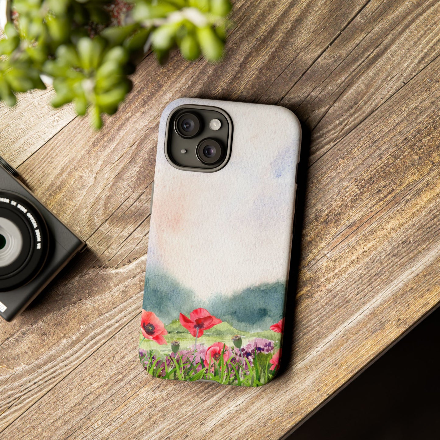 Floral Tough Phone Case – Watercolor Poppy Design for Nature Lovers