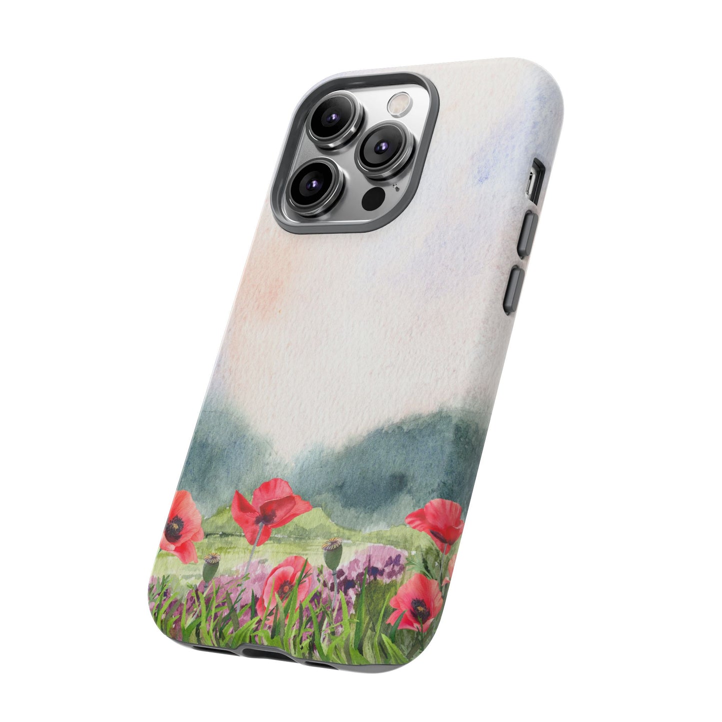 Floral Tough Phone Case – Watercolor Poppy Design for Nature Lovers