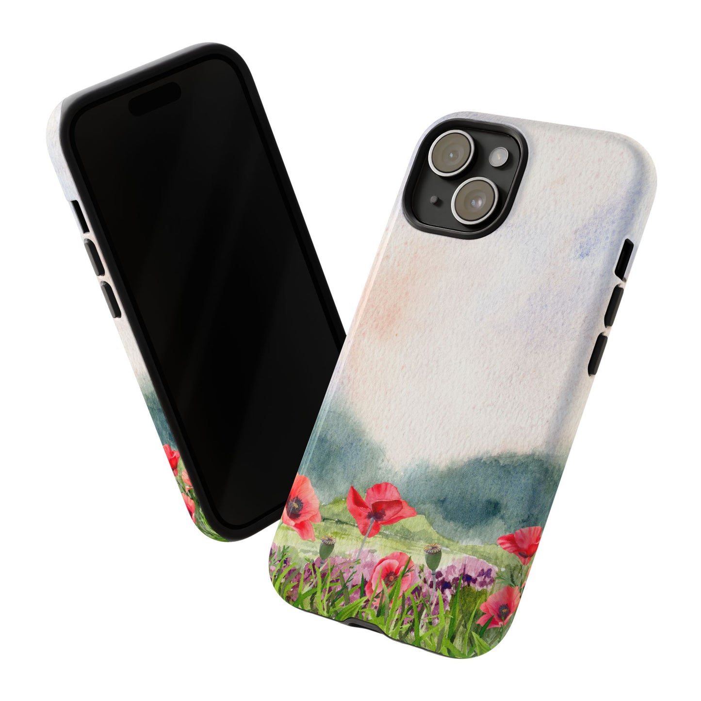 Floral Tough Phone Case – Watercolor Poppy Design for Nature Lovers