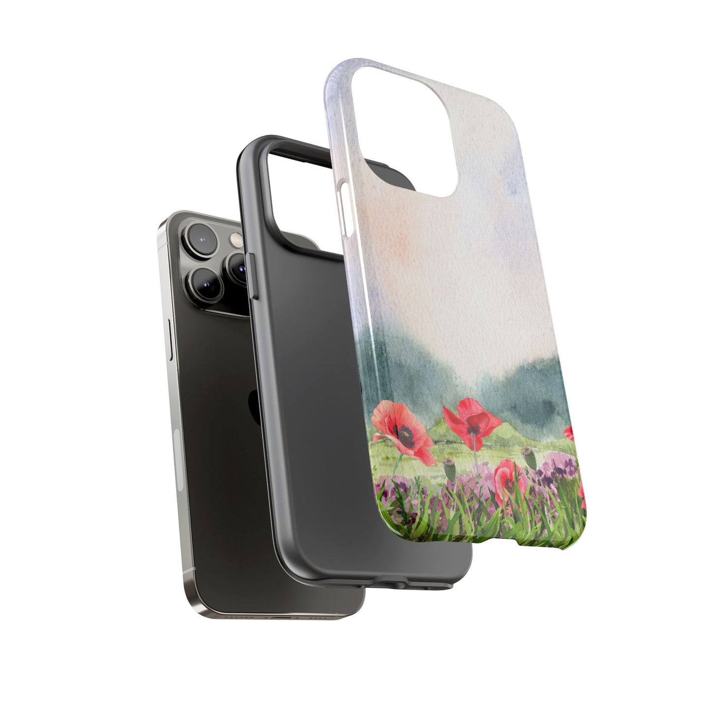 Floral Tough Phone Case – Watercolor Poppy Design for Nature Lovers