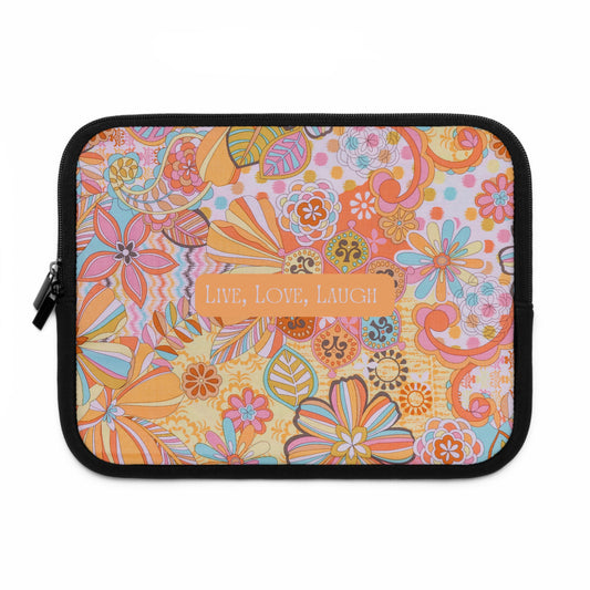 Colorful Floral Laptop Sleeve - "Live, Love, Laugh"