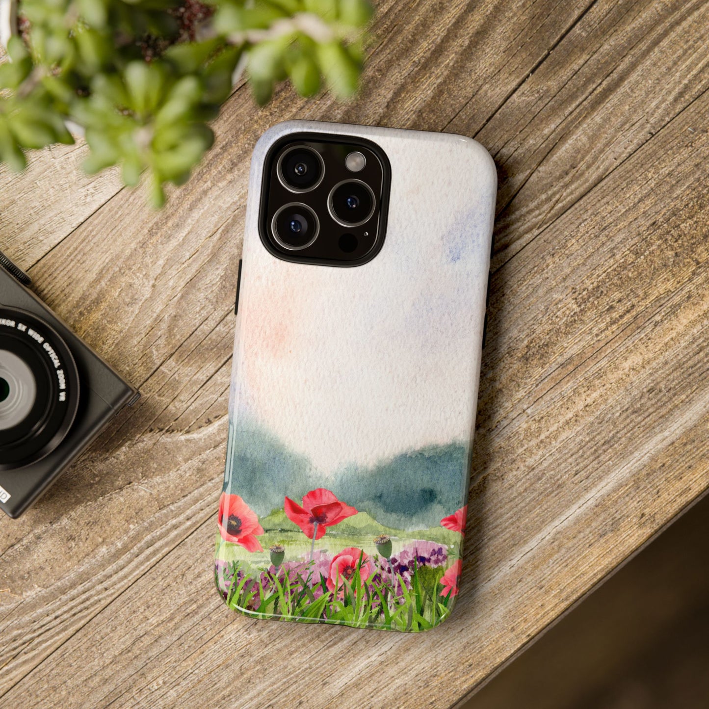 Floral Tough Phone Case – Watercolor Poppy Design for Nature Lovers