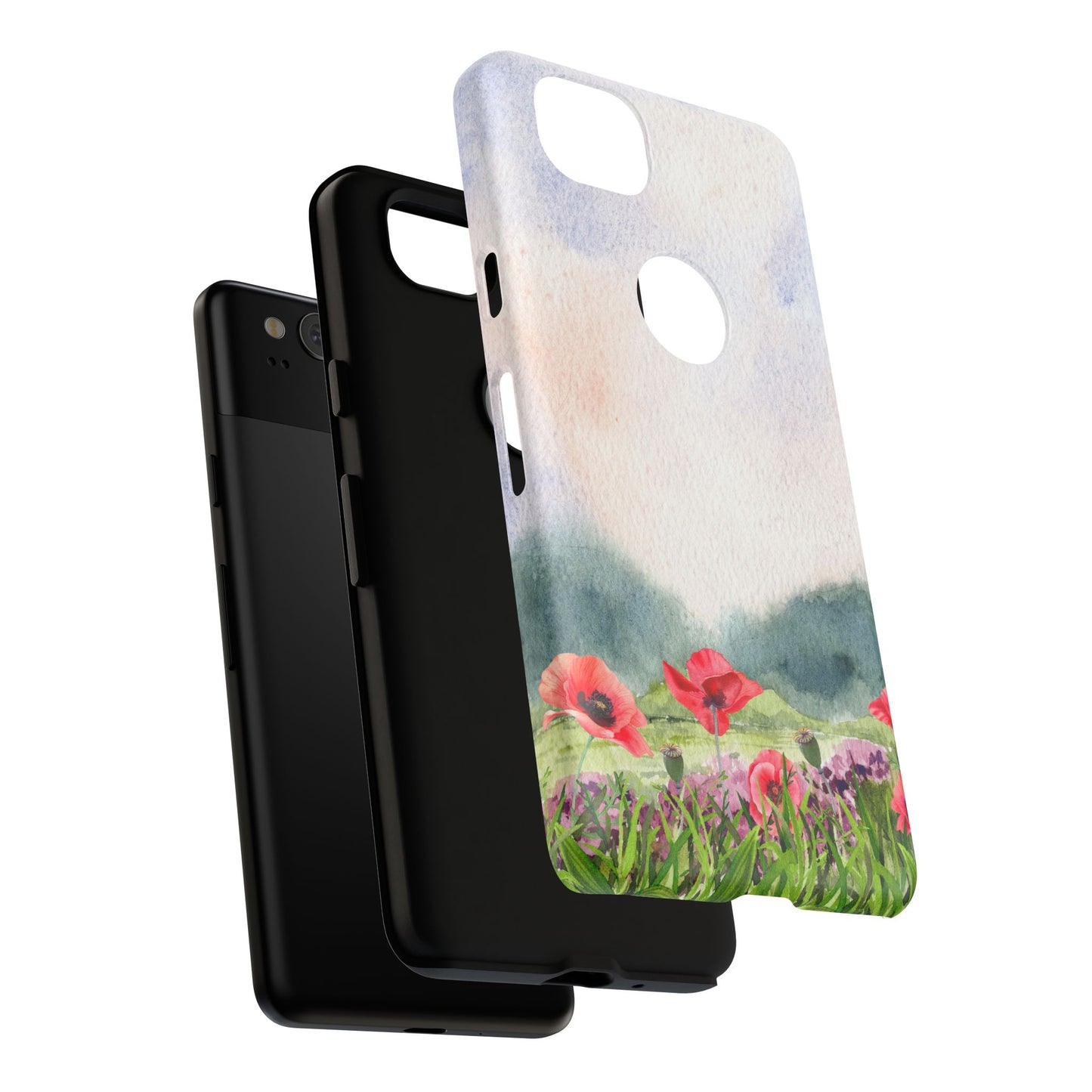 Floral Tough Phone Case – Watercolor Poppy Design for Nature Lovers