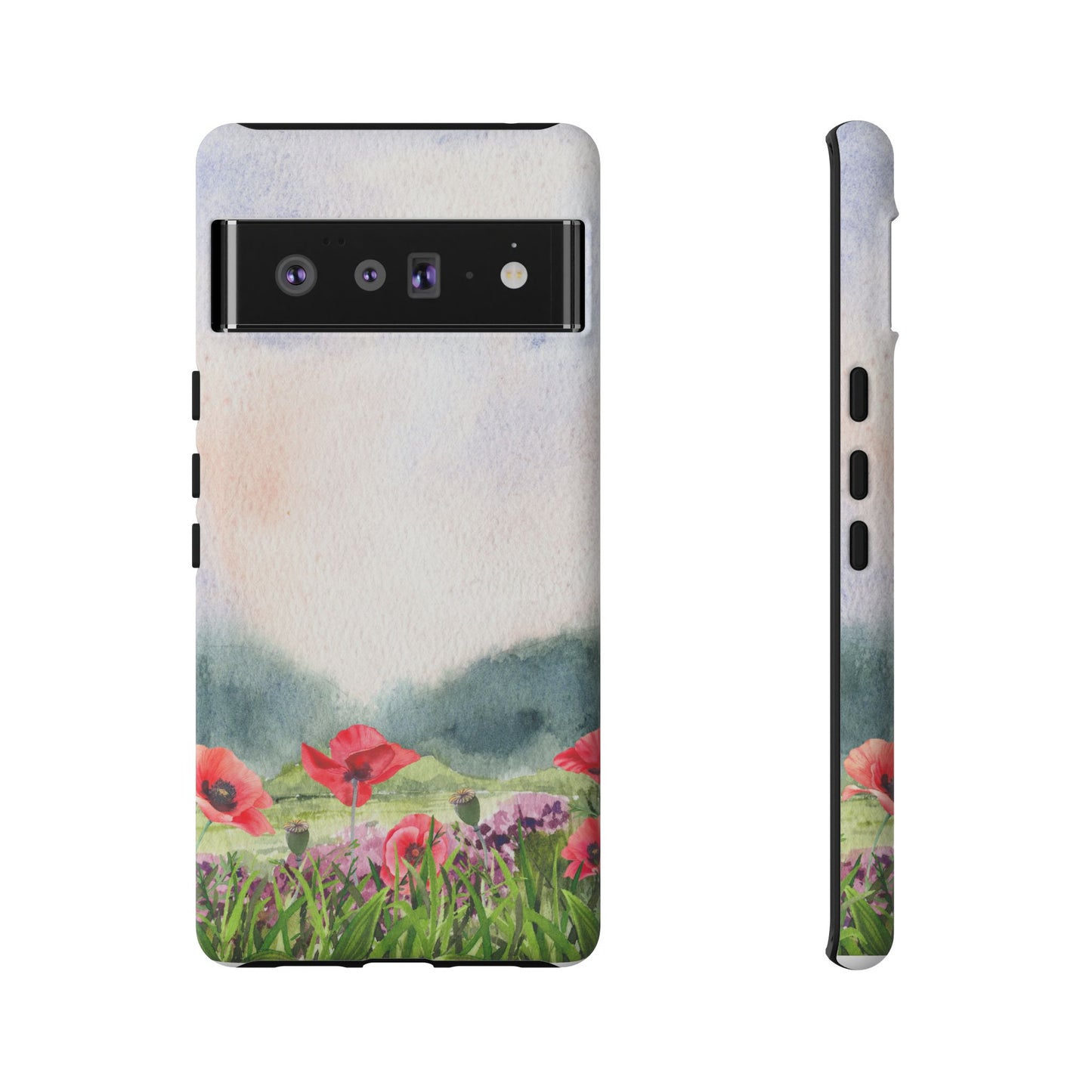 Floral Tough Phone Case – Watercolor Poppy Design for Nature Lovers